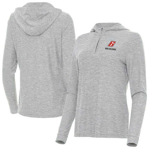 Women's-Antigua  Heather Gray Brad Keselowski Daybreak Quarter-Zip Pullover Hoodie