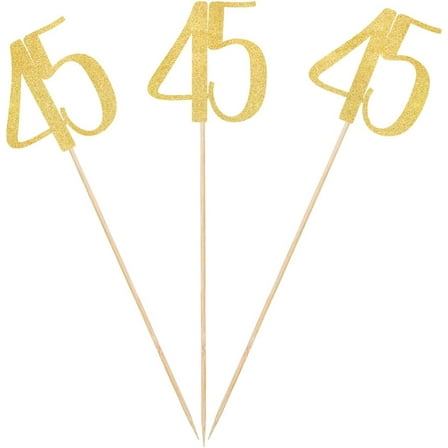 Gold Glitter 45th Birthday Centerpiece Sticks, 12-Pack Number 45 Table Topper Anniversary Party Decorations