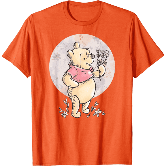 Winnie the Pooh Floral Circle Unisex Softstyle T-Shirt for Men Women Kids,Orange Color,Size 5/6