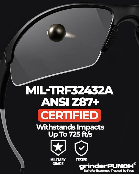 grinderPUNCH Tactical Shooting Glasses Military Grade Ballistic Impact Protection 100% UV Lenses ANSI Z87 Safety Glasses