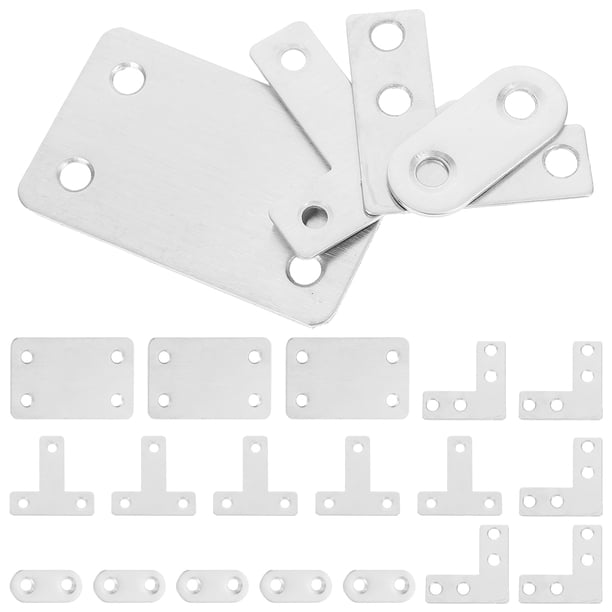 22 Uds. Placas de reparación rectas y planas de acero inoxidable para muebles de madera, soportes de esquina resistentes para reparación y unión