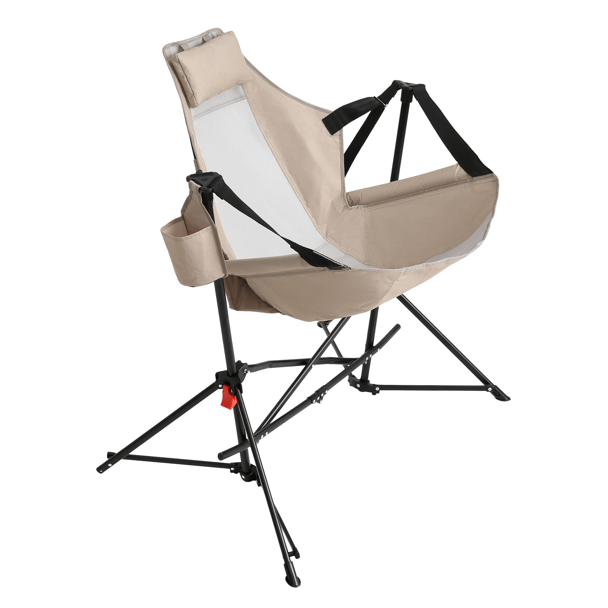 Leumius Hammock Camping Chair,Oversized Folding Camping Chair with Pillow Cup Holder, Recliner with Carry Bag for Outdoor Travel Lawn Backyard,Khaki