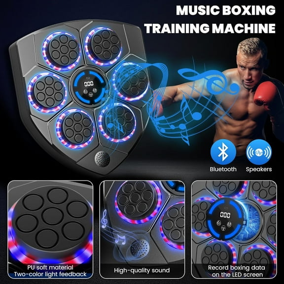 2025 Upgrade Music Boxing Machine for Adults and Kids, Bluetooth Music Wall Mounted Punching Trainer with Gloves, Colorful LED Boxing Training Equipment, 9 Modes and 9 Speeds for Home, Office and Gym