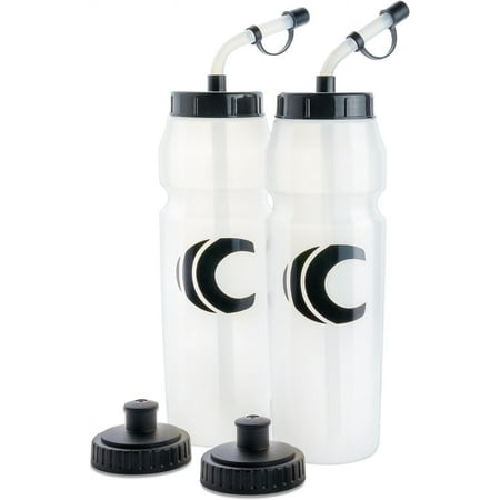 Cannon Sports 1 Liter Sports Water Bottle BPA-Free 34 Oz Capacity Large Mouth 2 lids (Straw and Squeeze) Great For Helmet Sports Such As Hockey Lacrosse Football Boxing (2 Pack) (Clear)