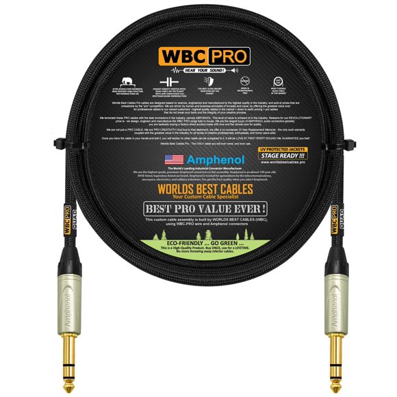 Cable estéreo TRS WBC-PRO-Quad negro flexible ultra silencioso con conectores Amphenol oro 6,35 mm