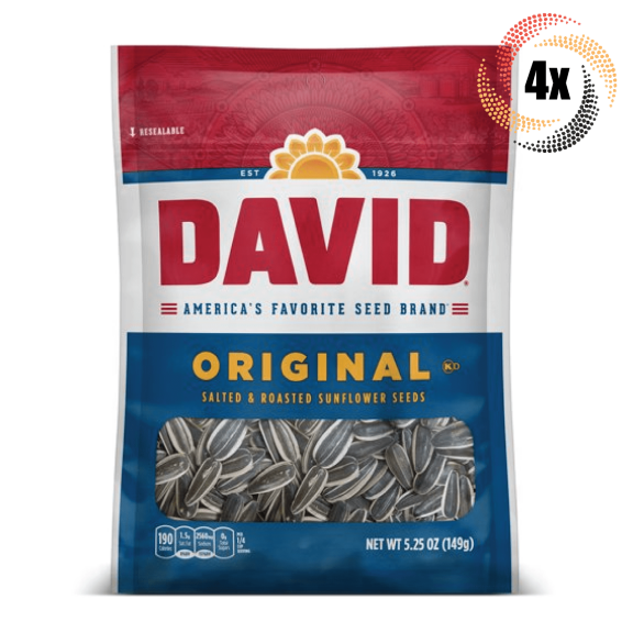 4x David Original Flavor Sunflower Seed Bags 5.25oz Salted & Roasted!