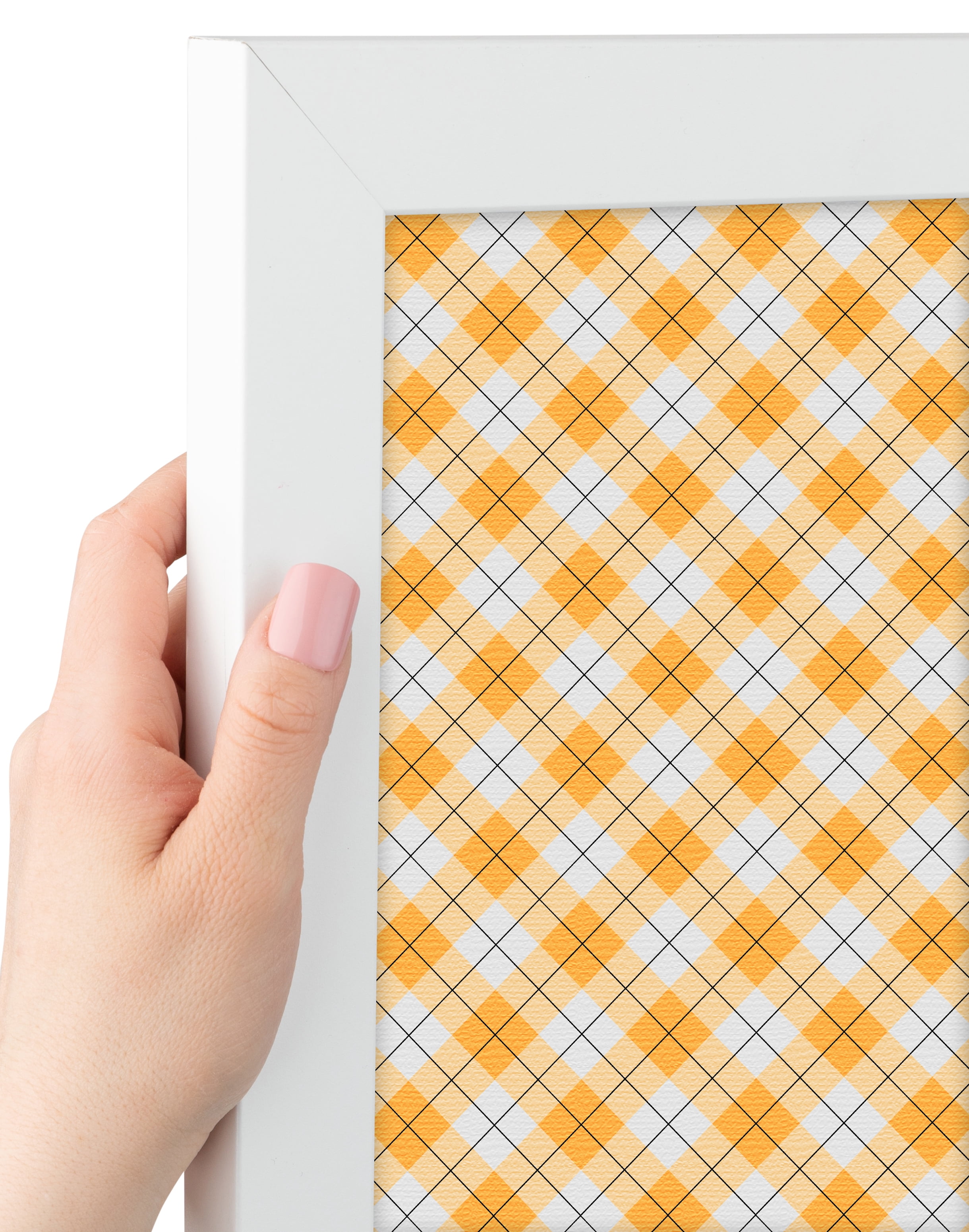 PinPix ArtToFrames 25x16 Custom Cork Bulletin Board Argyle Orange   Poster Board Has a Fabric Style Canvas Finish, Framed in Satin White Frame (PinPix-636)