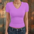 thumbnail image 2 of LIIPEE Women T Shirts Summer Casual Solid Color Short Sleeve V Neck Fashion T Shirt Ladies Versatile Slim Fit Comfortable Breathable Soft Daily Basic Tee Tops,XL, 2 of 4
