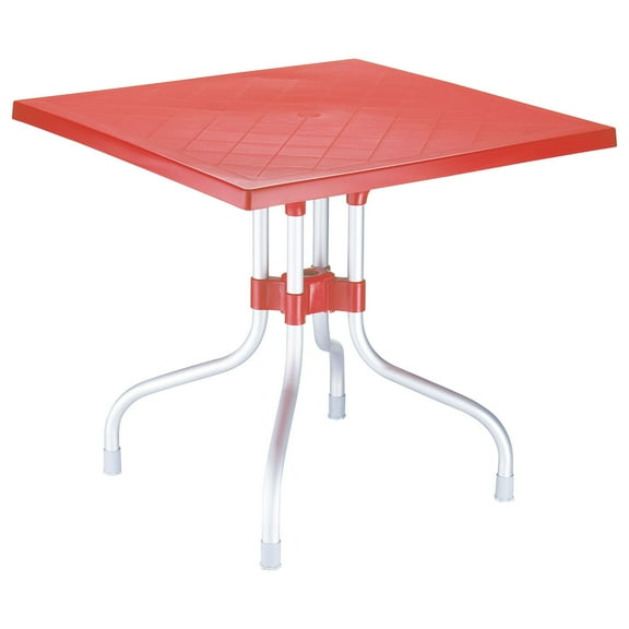 Luxury Commercial Living 31" Red and Silver Patio Square Folding Dining Table
