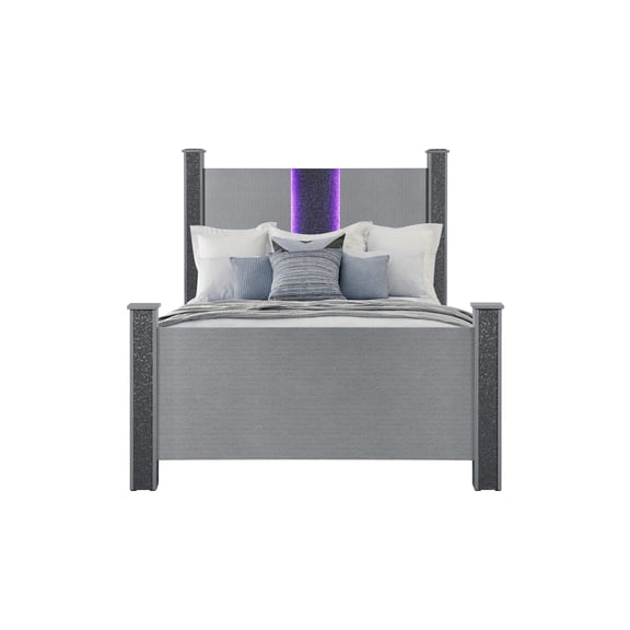 Logan Silver Wood Queen Bed with LED and Speakers