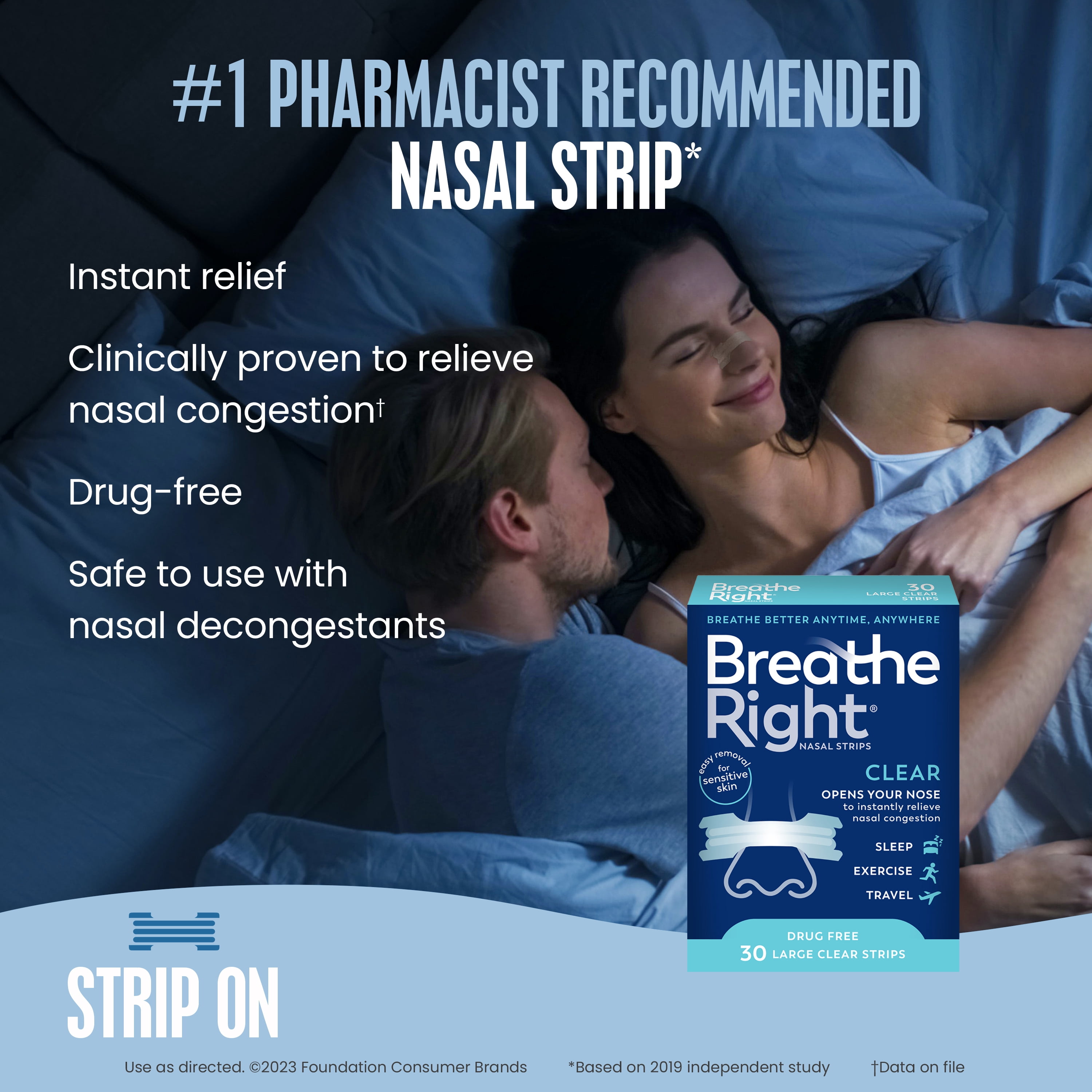 (6 pack) Breathe Right Nasal Strips, Clear for Sensitive Skin, Sleeping Disorder Relief, 30 Count