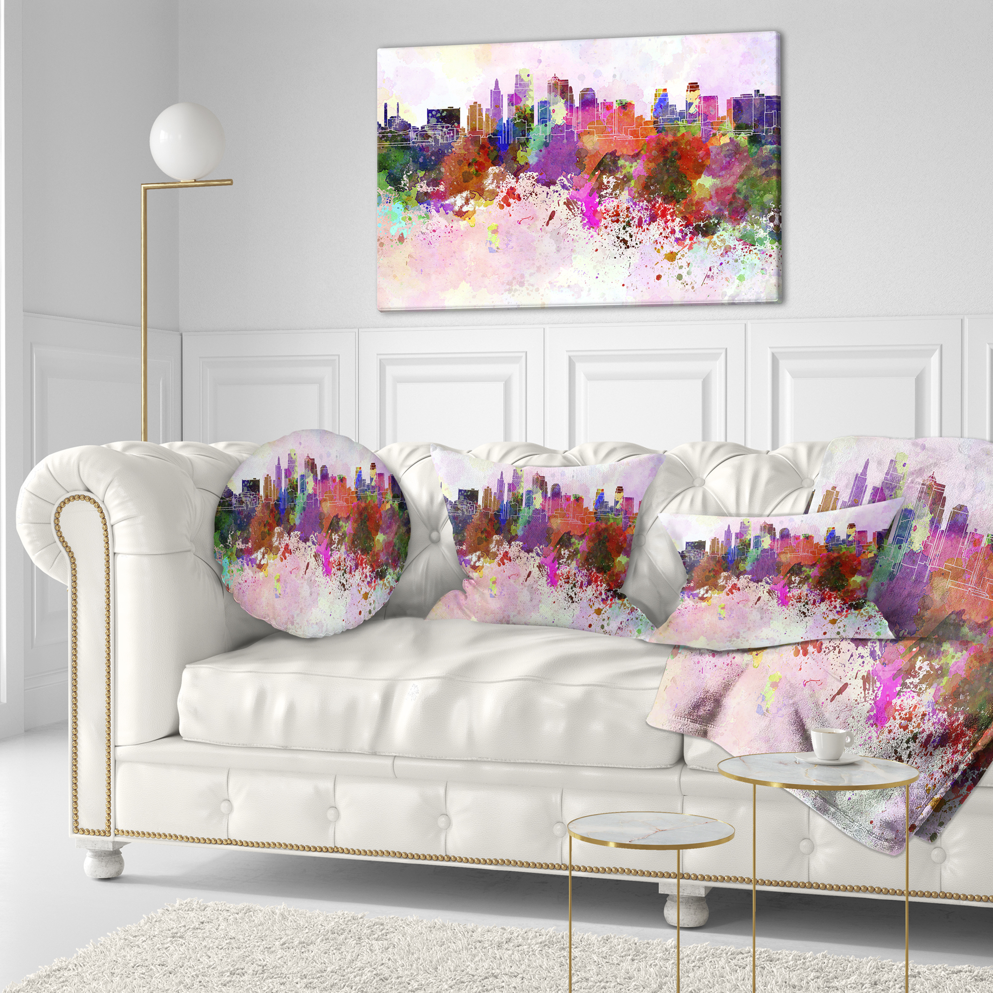 Designart Kansas City Skyline - Cityscape Throw Pillow - 12x20