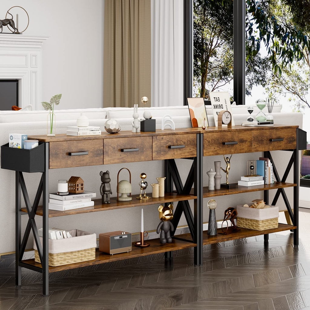 Aiho 47 "L Console Table  with Drawers, Entryway Table with Storage Shelves, Sofa Table for Living Room, Entryway - Rustic Brown