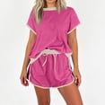 thumbnail image 4 of BOMYJESK 2 Piece Skirt Sets for Women Short Sleeve Colorblock Tops 2026 Casual High Waisted Drawstring Skort Loose Beach Vacation Matching Lounge Sets Spring Hot Pink L, 4 of 4