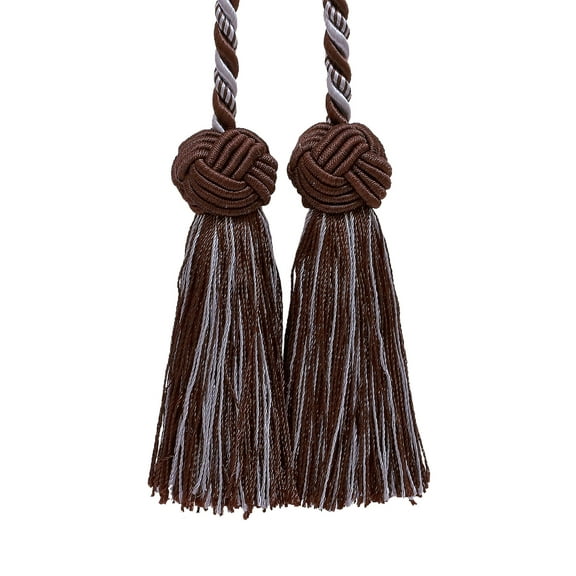 Baroque Collection Double Tassel Curtain and Drapery Tieback / Holdback, 3 1/2" Tassel (8.5cm), 20" Spread (50.5cm) # BCT, Mocha Ice Blue #24B (Silver Blue, Light Blue, Mocha Brown) Sold Individually