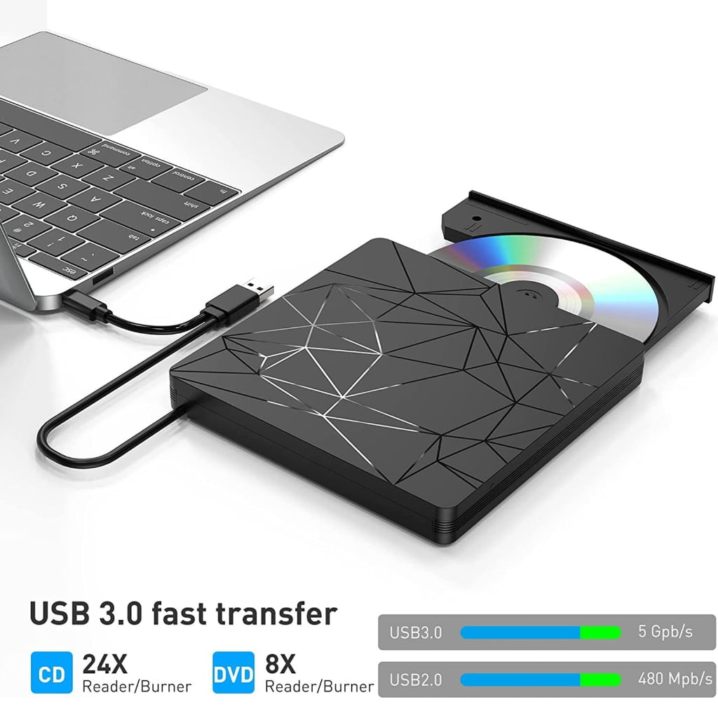 Portable External Disc Reader Drive USB 3.0 Type C for Laptop Desktop PC Wide Compatibility Disk Writer