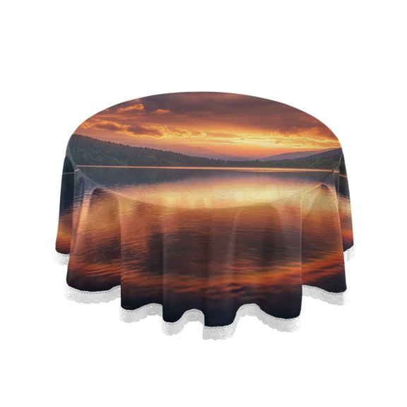 Round Single Sided Printed Tablecloth, 60 Inch Polyester Round Table Cover with White Lace Trim, Wrinkle Resistant Decorative Table Cloth for Home Super Cool Rainbow