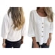 thumbnail image 3 of Blusas de para Mujer, Cuello en V, Mangas 3/4, Abotonadas, Sueltas, Informales, Lisas, Tipo Túnica. M, 3 of 6