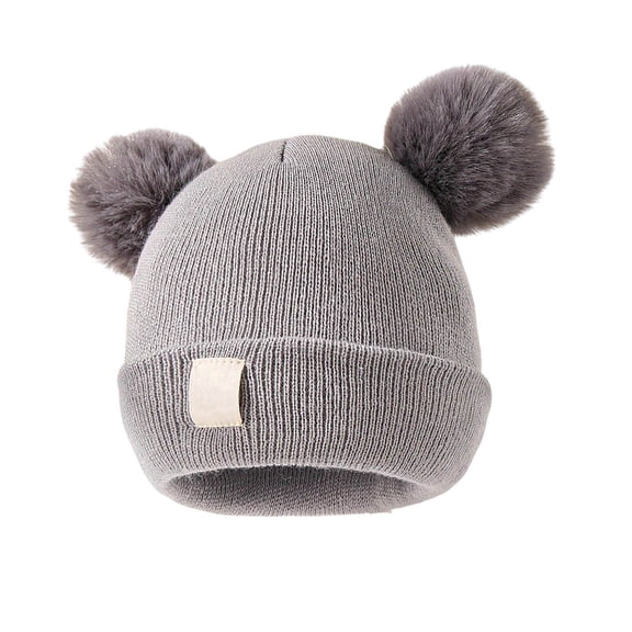 Double Pom-Pom Knit Beanie, Soft Warm Winter Hat with Cute Ear-Style Balls