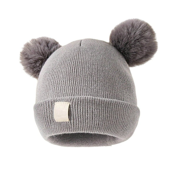 Lindo gorro de punto para bebé con bordado de doble corazón y doble ovillo de lana | Gorro de invierno suave y cálido para bebés y niños pequeños | Accesorio cómodo y acogedor para recién nacidos