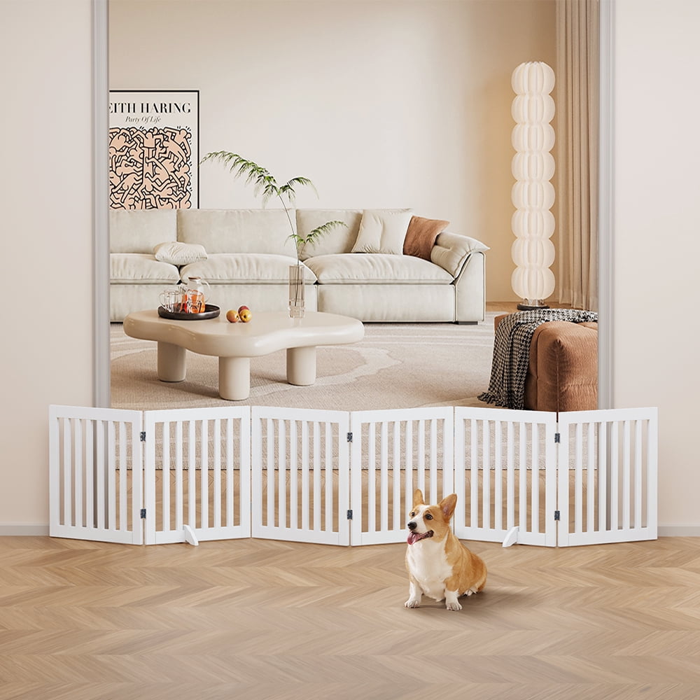 Unipaws Freestanding Pet Gate 24 inches High 6 Panels, White