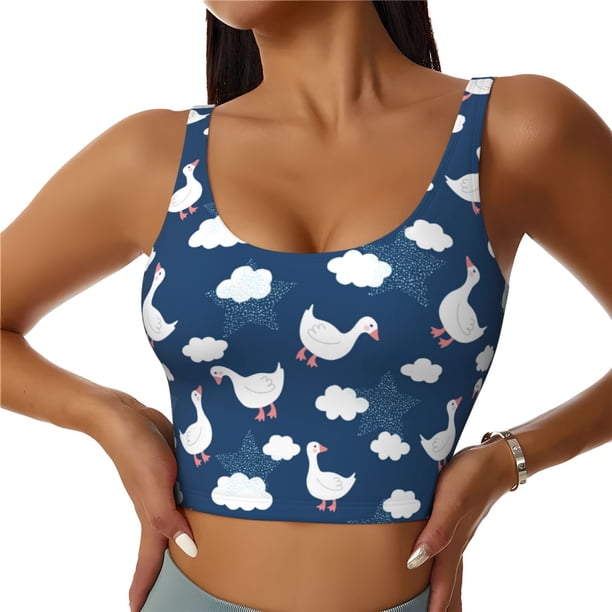 Fotbe Cute Goose On Blue Sky Sujetador Deportivo Largo sin Aros para Mujer con Almohadillas y Soporte Medio, Transpirable y Absorbente, Camiseta Tipo Chaleco o Tank Top-XX-Large