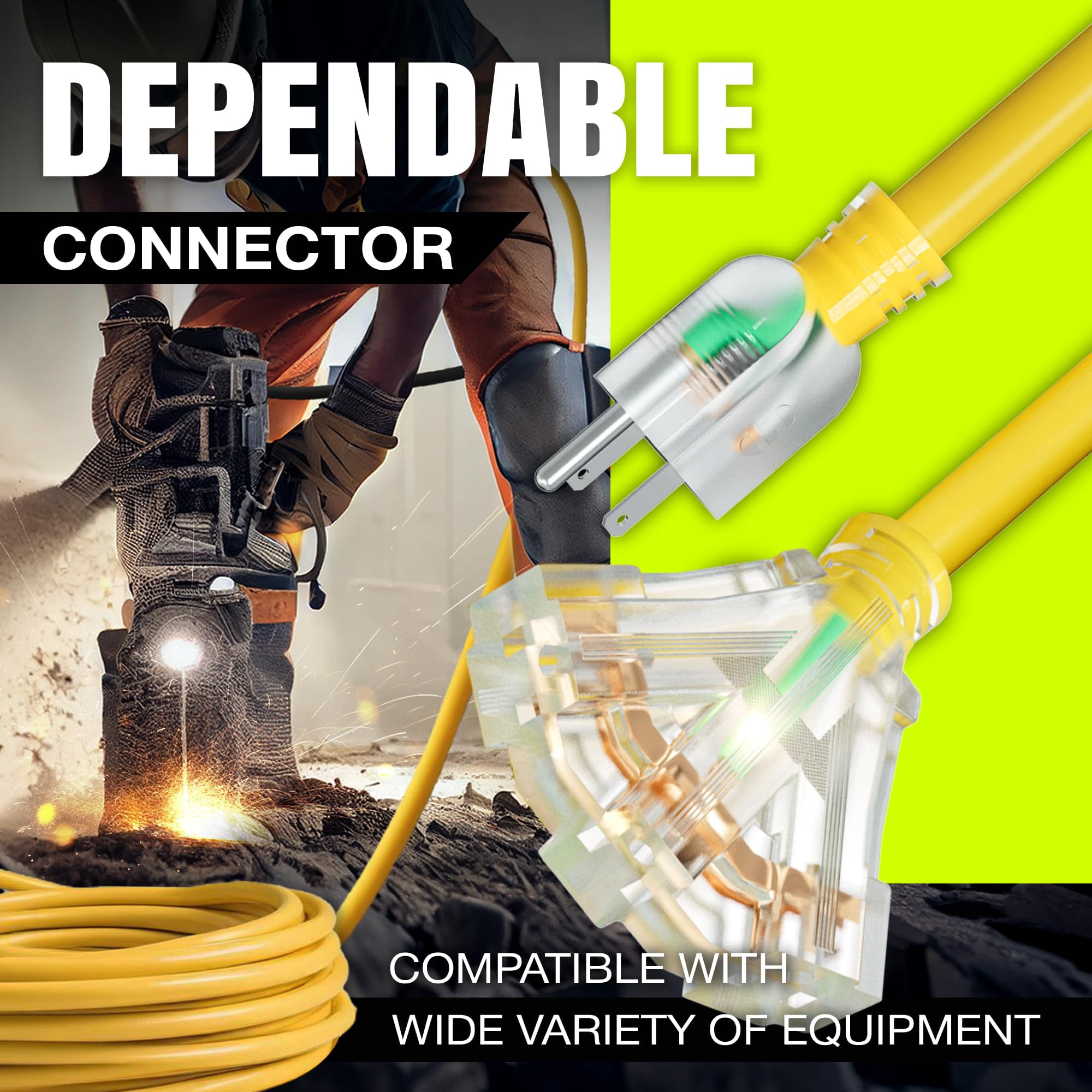 6ft Outdoor/Indoor Extension Cord 3-Outlet 12/3 Gauge Extra Heavy Duty ETL Listed, 3 Prong SJTW, Waterproof, Flexible Cold-Resistant Long Power Cord,125 Amp 1875W, Yellow by LifeSupplyUSA