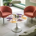 thumbnail image 4 of Watercolors Purple Yellow Floral Elastic Fitted Round Table Cover Flowers Waterproof Outdoor Tablecloth for Holiday Party, Picnic, Patio & Dining Fits Tables Up to 36"-44", 4 of 8