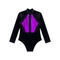 thumbnail image 6 of YiZYiF Kids Girls Long Sleeve Metallic Shiny Ballet Dance Leotard Gymnastics Figure Skating Bodysuit Purple 16, 6 of 7