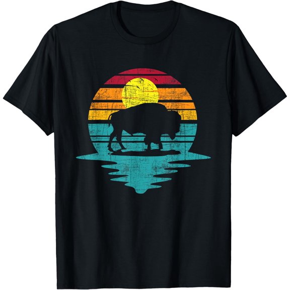 t-shirt Vintage American Bison Buffalo Lover Wildlife Outdoor Sunset T-ShirtMen and women can wear, black T-shirts, gifts. Age: M,L,XL 2XL, 3XL, 4XL