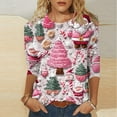 thumbnail image 4 of LEBONYARD Women's Trendy Crew Neck Christmas Printed 3/4 Sleeve Pullover Top Casual Loose Fit Round Neck Chic Christmas Printed Soft Smooth Ladies Top, 4 of 5