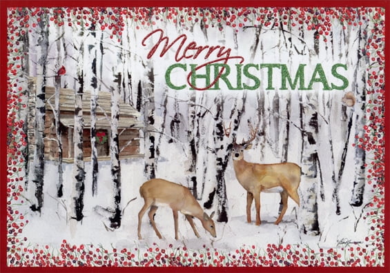 LPG Greetings Deer and Birches: Barb Tourtillotte Deluxe Glitter Wildlife Christmas Card