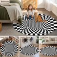 thumbnail image 5 of Black White Plaid Round Area Rug 3.3Ft Washable Circle Rugs for Dining Room Table, Modern Abstract Checkered Striped Non-Slip Carpet Floor Mats Indoor Outdoor Carpet Runner Aesthetic Home Decor, 5 of 8