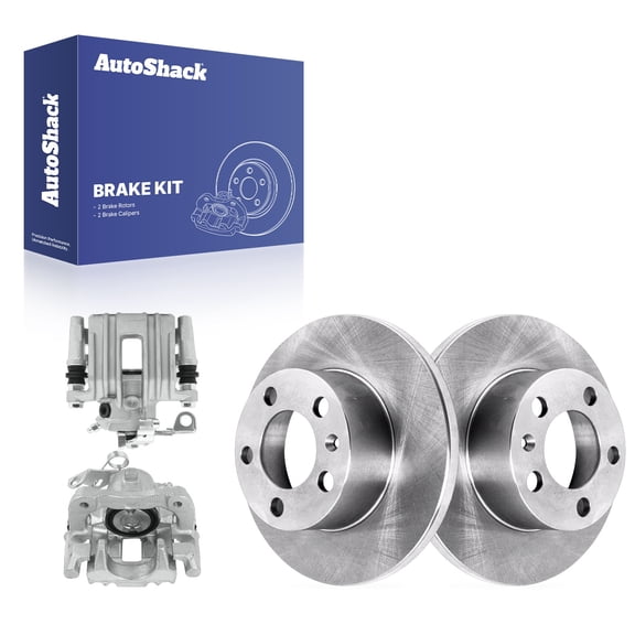 AutoShack Rear Brake Rotors & Calipers for Volkswagen & Audi, Beetle 2000-2010 Golf 2000-2006 Golf City 2007-2010 TT 2000-2006, FWD L4 1.8L 1.9L 2.0L L5 2.5L V6 2.8L - 9.12" (231.7 mm), 5-Lug