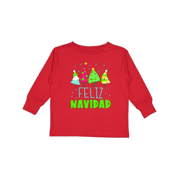Inktastic Feliz Navidad Colorful Decorated Trees Boys or Girls Long Sleeve Toddler T-Shirt