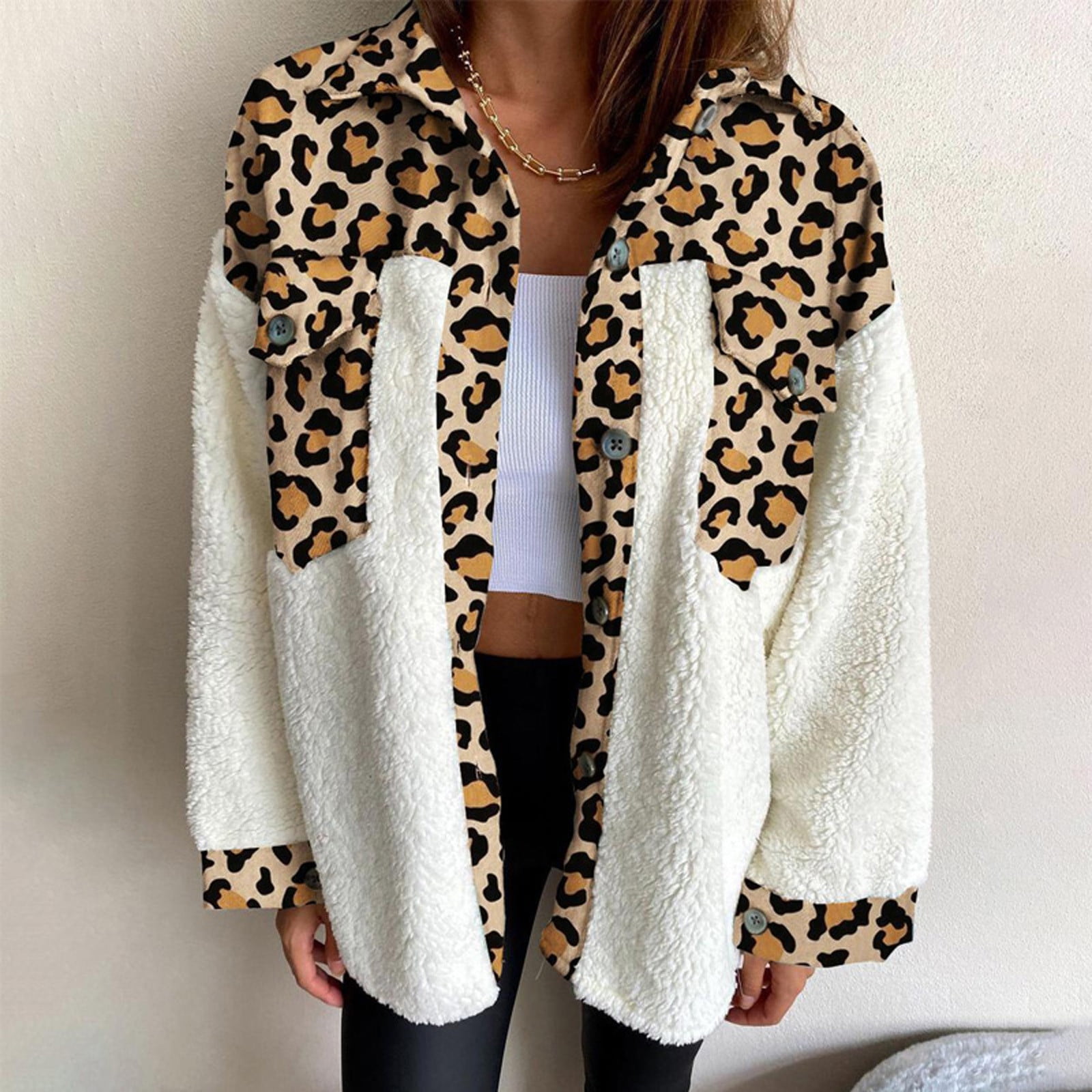 Women Shawl Kimono Cardigan Long Sleeve Sweater Top Cover Up Leopard Coat 