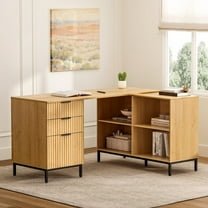 EYYTHUNG 60" Fluted Executive Desk with Storage Cabinet, Modern Home Office Desk with File Drawer, L Shaped Writing Desk