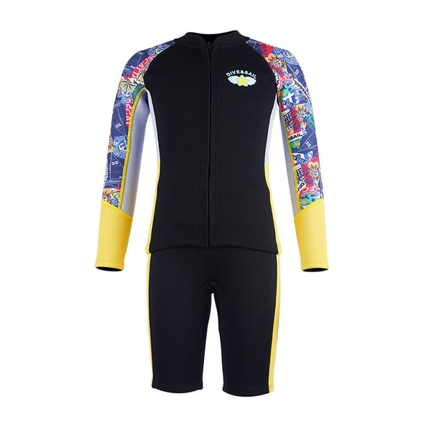 Traje de neopreno dividido para niños, manga larga, elástico, cómodo, con cremallera frontal, mantiene el calor. Negro 2XL