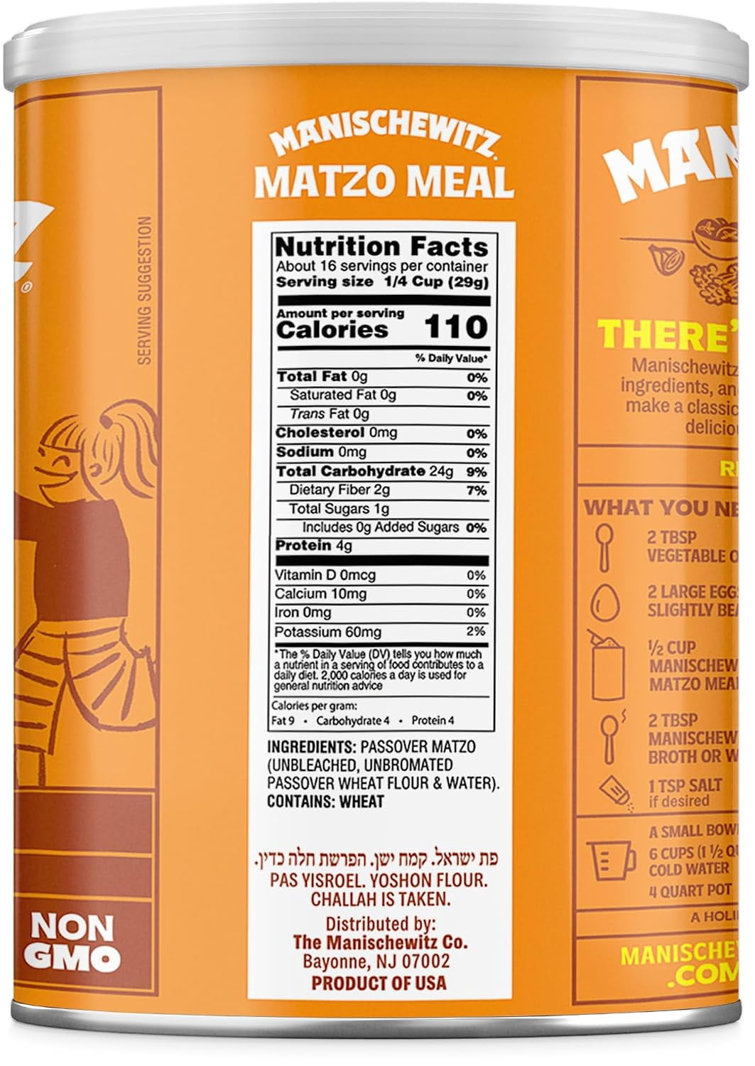 (3 pack) Manischewitz Matzo Meal Passover Canister, 16 Ounce