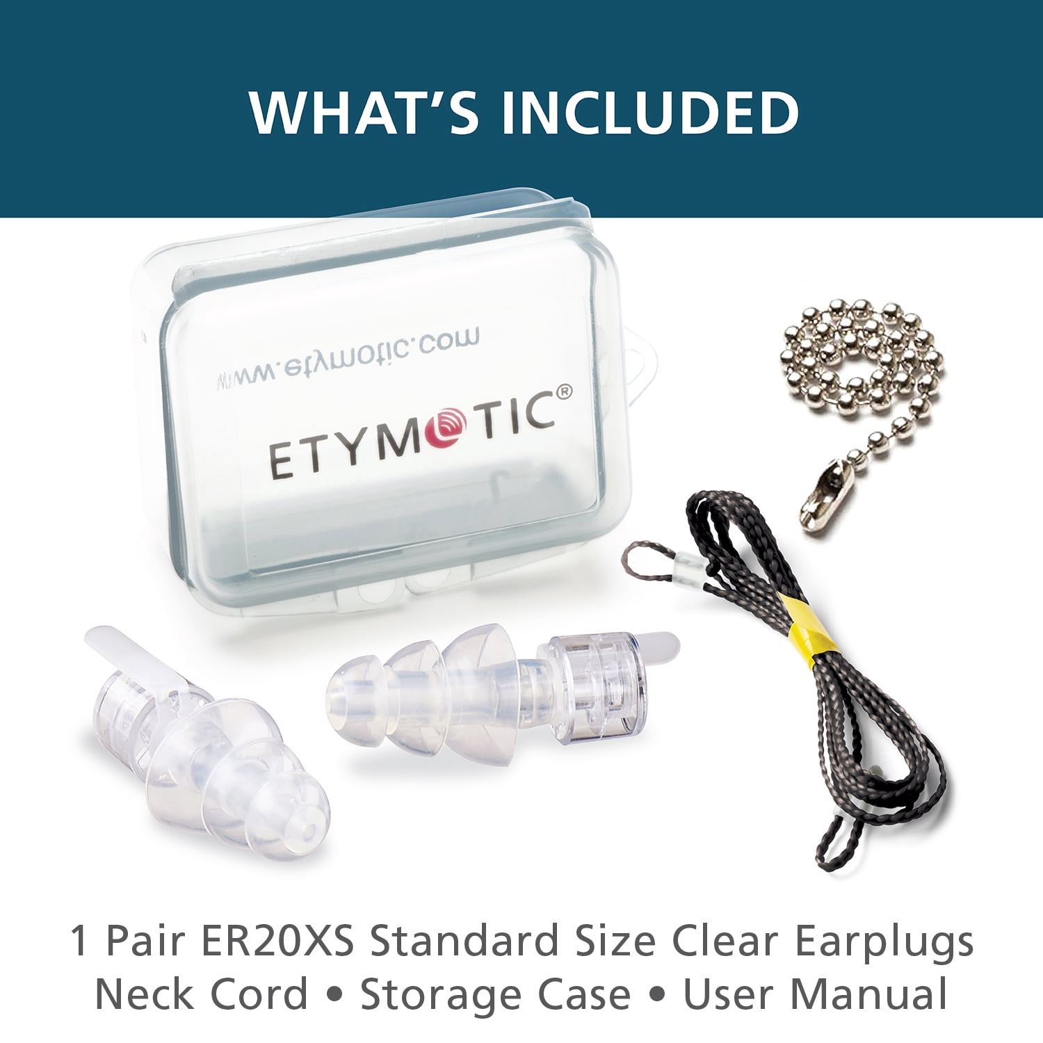 Etymotic Research Er20Xs High Fidelity Earplugs, Clear, 1 Pair