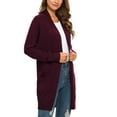 thumbnail image 2 of Aiyino Women Solid Sweater Open Front Long Sleeve Knit Cardigan Casual Sweaters with Pockets,Wine Red L, 2 of 6
