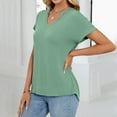 thumbnail image 5 of Htigea Womens Summer V Neck T Shirts Casual Roll Short Sleeve Tops Loose Fit Basic Tee with Pocket Fall Savings Green,S, 5 of 6