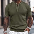 thumbnail image 2 of uikmnh Men's T Shirts European Solid Color Knitted Pineapple Jacquard Texture Men Casual Loose Comfortable Trendy Button Open Neck Short Sleeved T Shirt Size:2XL, 2 of 7