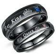 thumbnail image 7 of 2PCS Couple's Matching Promise Ring "His Queen" or "Her King", His or Her Matching Wedding Band in Stainless Steel, for Men or Women, Milgrain Edge, Comfort Fit, 7 of 7