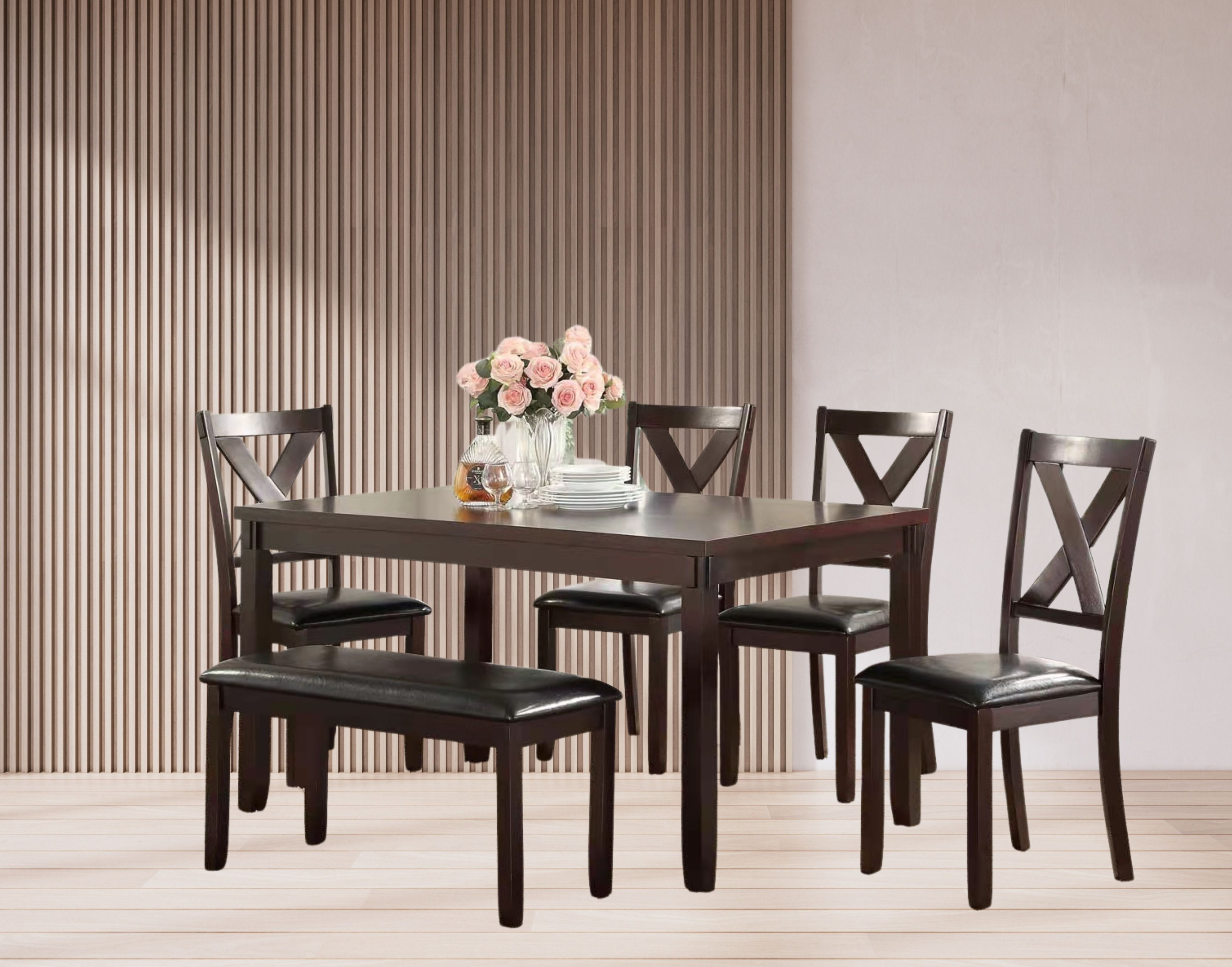 K-Living Scilla 6-Piece Solid Wood Dining Set ( 1 TABLE WITH 4 CHAIRS & 1 BENCH)