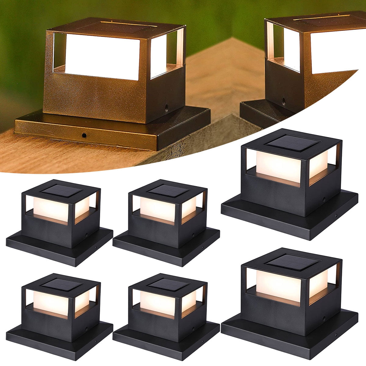 Solar Powered Post Lights, 6 Pack Outdoor Solar Fence Cap Lights with