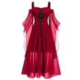 thumbnail image 1 of Vestido de Halloween para mujer, con hombros descubiertos y tirantes, de gasa de color contrastante, con empalme de malla, estilo punk retro, vestido medieval para mujer, 1 of 4
