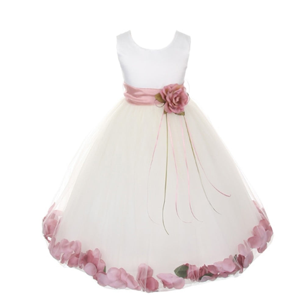 Kids Dream Kids Dream Little Girls White Satin Rose Petal Sash Flower