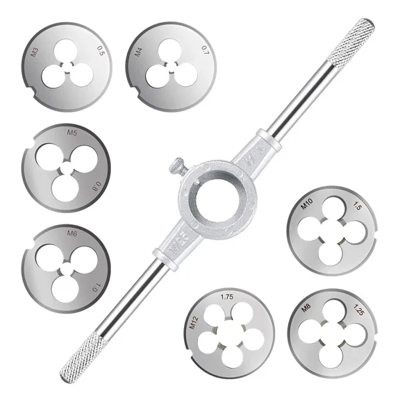 8Pcs Round Die Stock Handle Wrench Set M3-M12 Metric Threading Dies 25Mm (1")