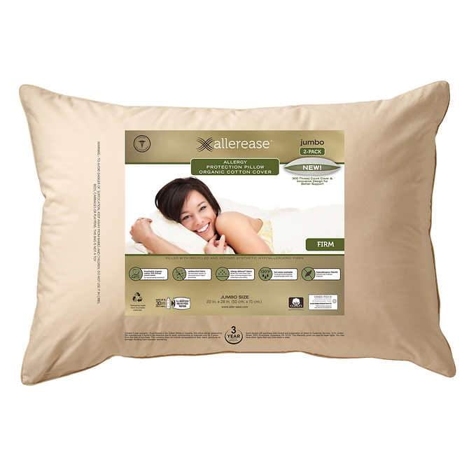 Pre-Owned Allerease Pillow 100% Organic Cotton Cover Jumbo 2 Pack 